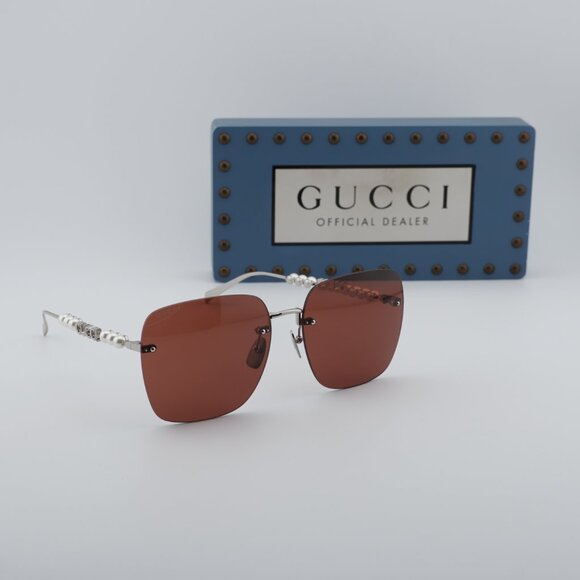 Gucci GG1923SA 002 Square Sunglasses - Silver with Pearl/Brown main image 4